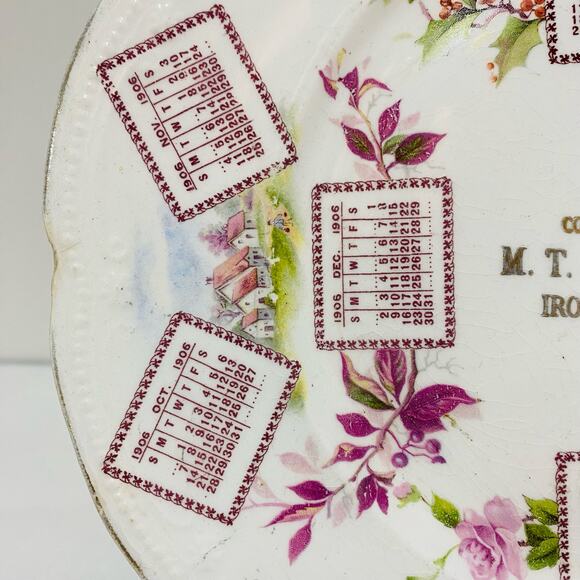 Antique Porcelain Advertising Plate 1906 Calendar from Hunsicker Ironbridge PA - Picture 6 of 10